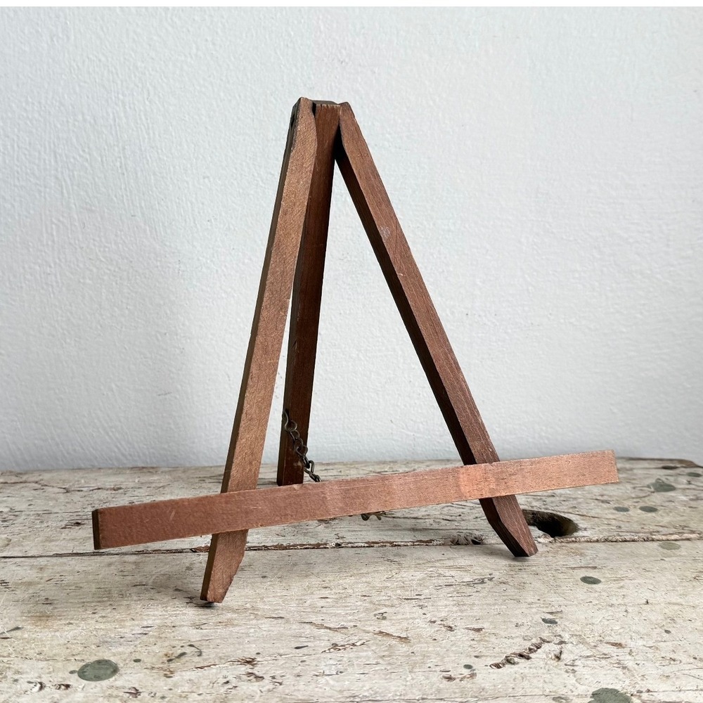 Vintage Wooden Tabletop Easel Small A-Frame Display Stand Brown 9.5"